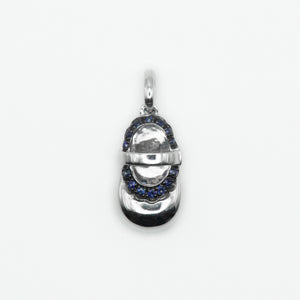 14k Solid White Gold Diamond Blue Stone Shoe Pendant - 60293