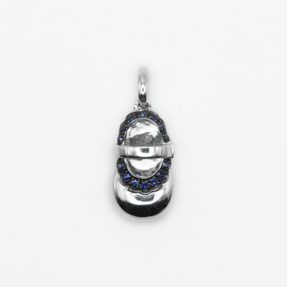 14k Solid White Gold Diamond Blue Stone Shoe Pendant - 60293