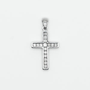 14k Solid White Gold Diamond Single Row Cross Pendant - 60273