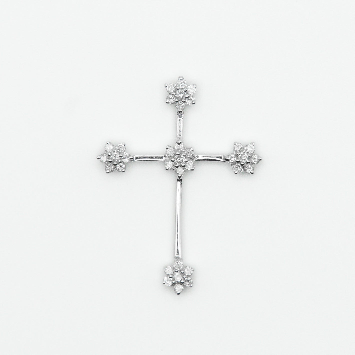 14k Solid White Gold Diamond Single Flower Cross - 60281