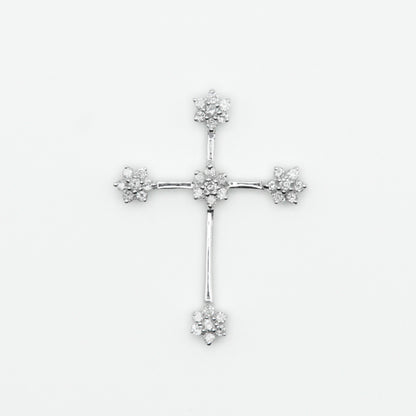 14k Solid White Gold Diamond Single Flower Cross - 60281