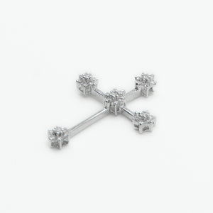 14k Solid White Gold Diamond Single Flower Cross - 60281