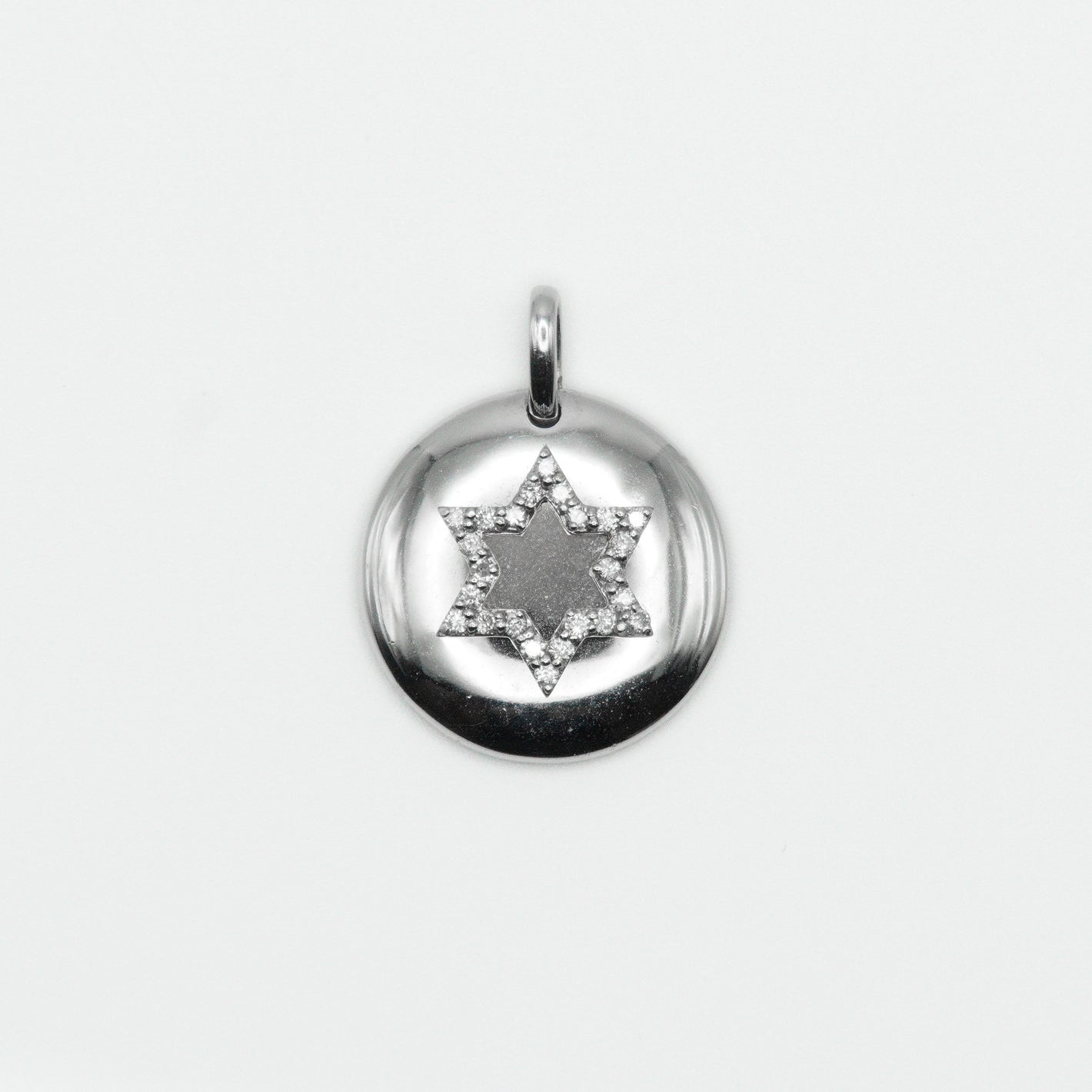 14k Solid White Gold Diamond Mini Star of David Pendant - 60290