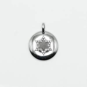 14k Solid White Gold Diamond Mini Star of David Pendant - 60290