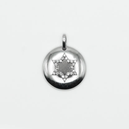 14k Solid White Gold Diamond Mini Star of David Pendant - 60290