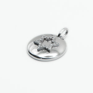 14k Solid White Gold Diamond Mini Star of David Pendant - 60290