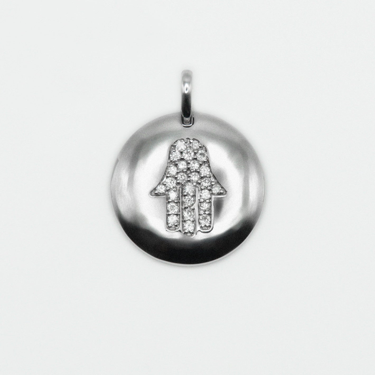 14k Solid White Gold Diamond Mini Hamsa Pendant - 60291