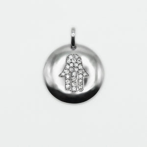 14k Solid White Gold Diamond Mini Hamsa Pendant - 60291