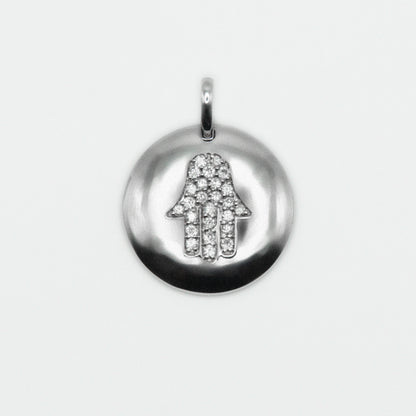 14k Solid White Gold Diamond Mini Hamsa Pendant - 60291