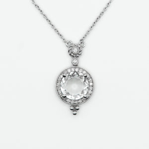 14k Solid White Gold Diamond White Stone Necklace - 60298