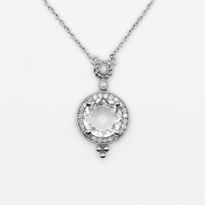 14k Solid White Gold Diamond White Stone Necklace - 60298