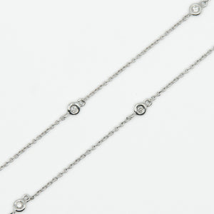 14k Solid White Gold Diamond Dark Brown Stone Necklace - 60300