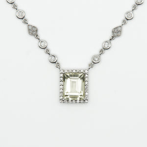 18k Solid White Gold Diamond Rectangular Stone Necklace - 60301