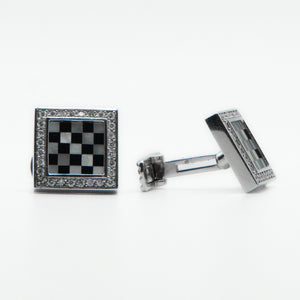 Solid White Gold Diamond Checkers Board Cuff Links - 70040