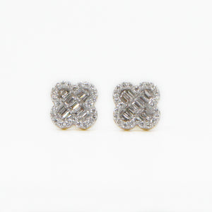 14k Solid Gold 8mm VS1 Diamond Baguette Clover Earrings - 50193