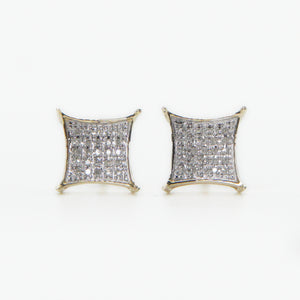 10k Solid Gold 9mm Diamond Sharp Square Earrings - 50196