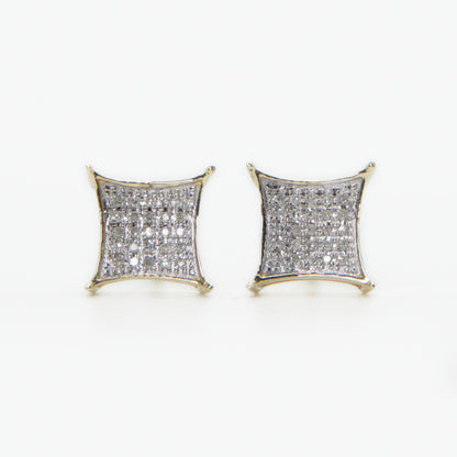 10k Solid Gold 9mm Diamond Sharp Square Earrings - 50196