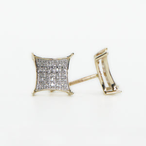 10k Solid Gold 9mm Diamond Sharp Square Earrings - 50196