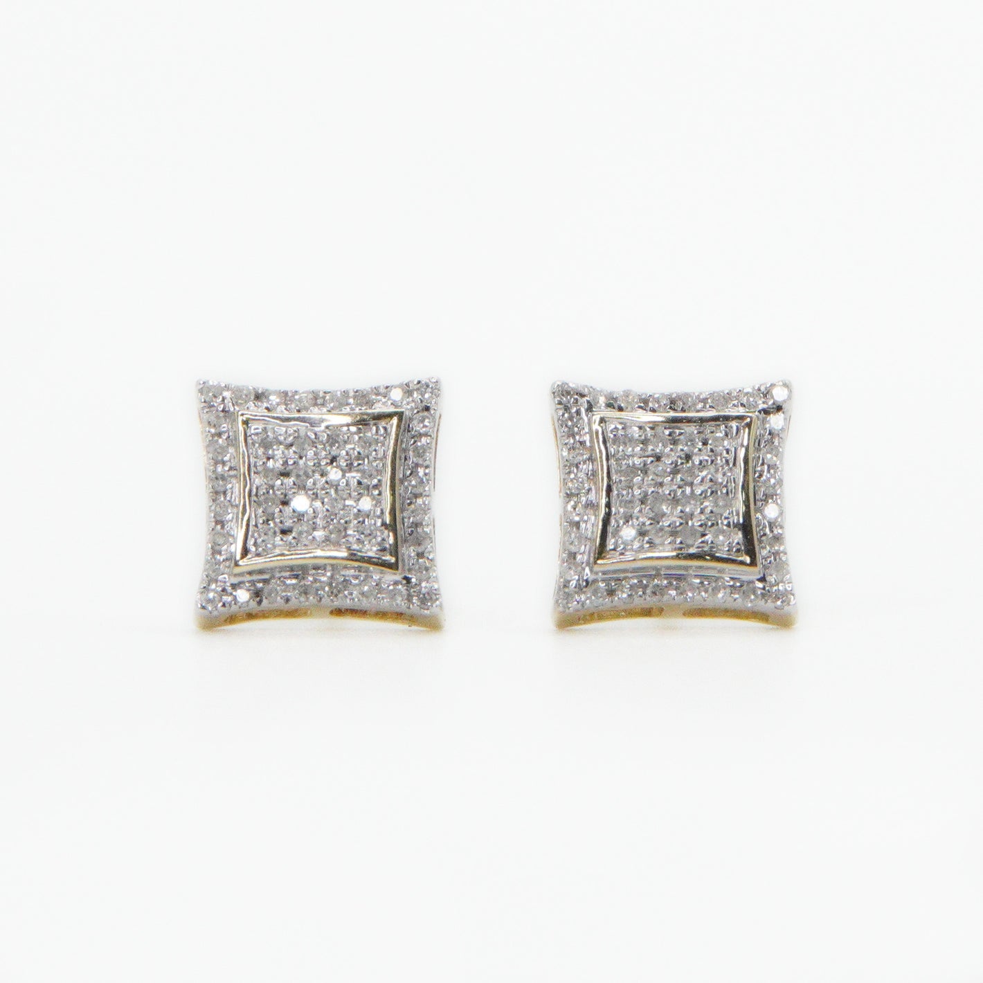 10k Solid Gold 9mm Diamond Elevated Sharp Square Earrings - 50197