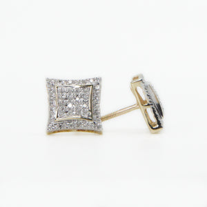 10k Solid Gold 9mm Diamond Elevated Sharp Square Earrings - 50197