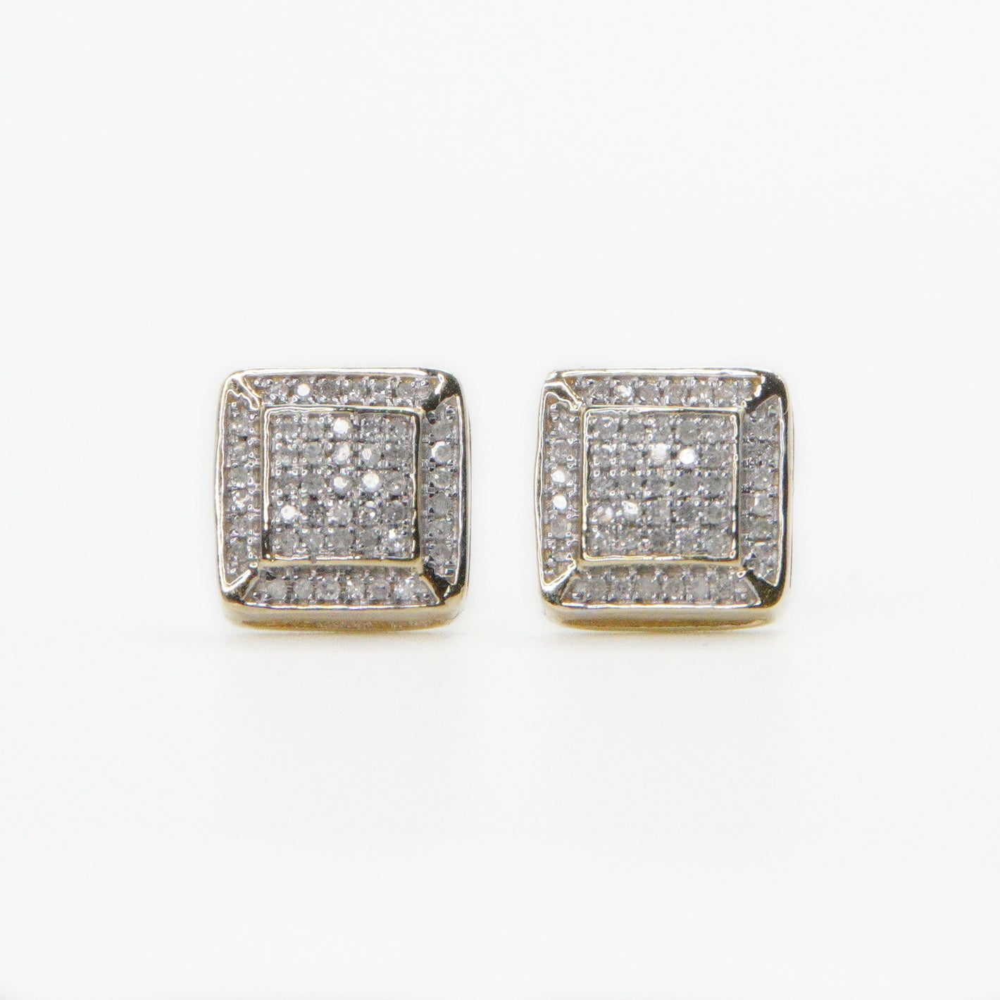 10k Solid Gold 9mm Diamond Curved Square Earrings - 50198