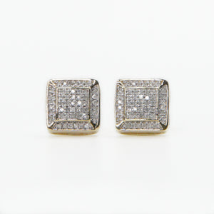 10k Solid Gold 9mm Diamond Curved Square Earrings - 50198