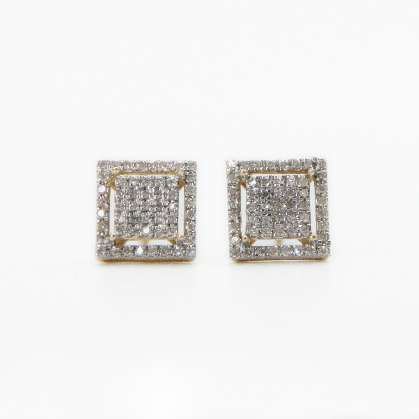 10k Solid Gold 9mm Diamond Square Halo Earrings - 50199