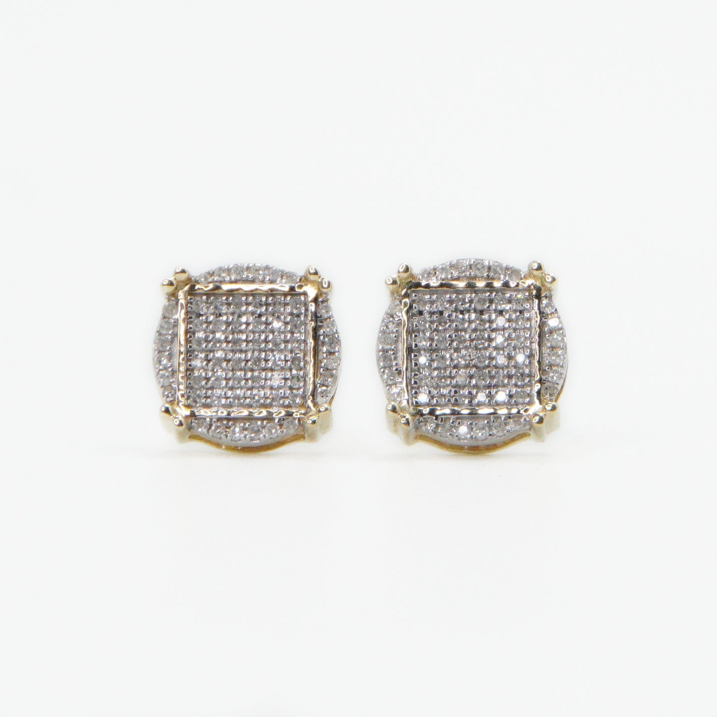 10k Solid Gold 9mm Diamond Cluster 3D Square Earrings - 50200