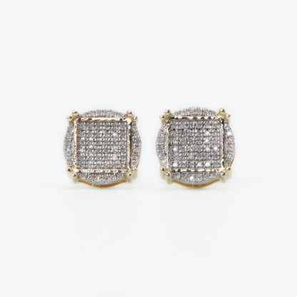 10k Solid Gold 9mm Diamond Cluster 3D Square Earrings - 50200