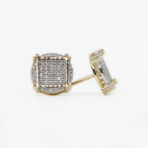 10k Solid Gold 9mm Diamond Cluster 3D Square Earrings - 50200