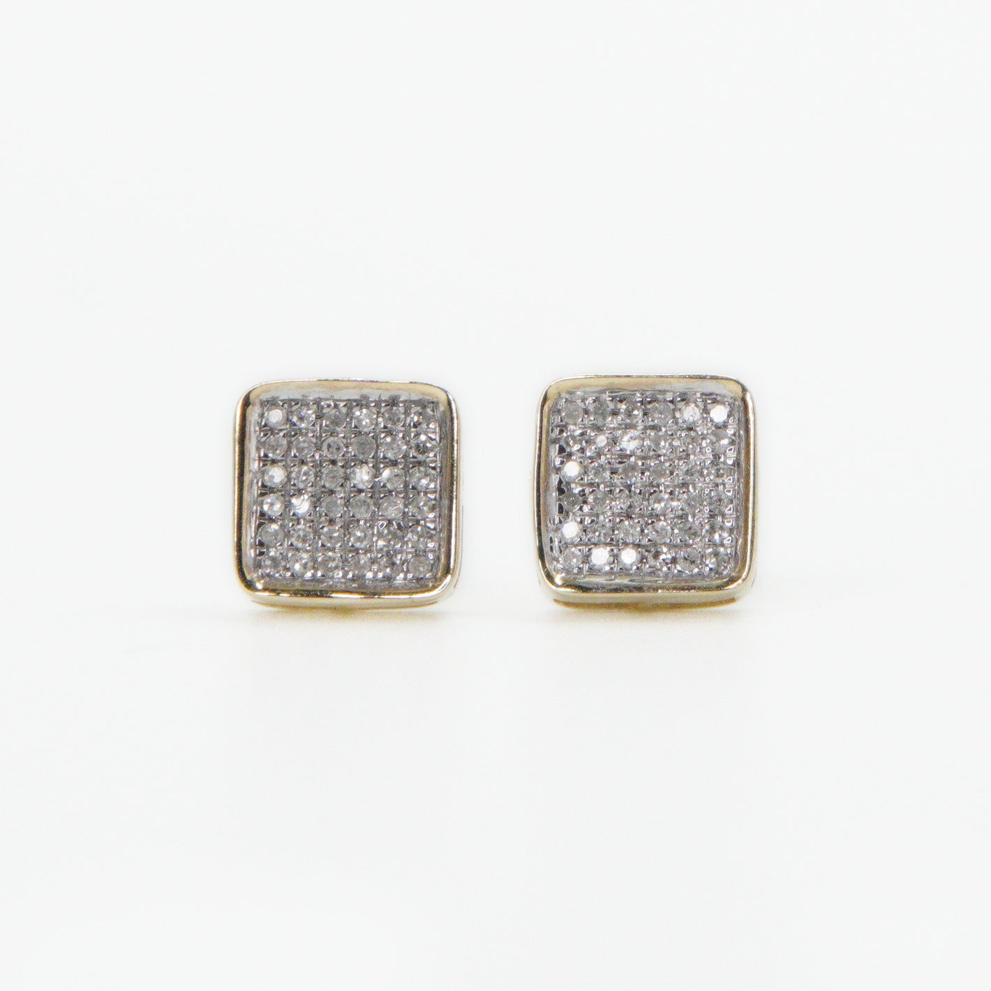 10k Solid Gold 7mm Diamond Mini Square Earrings - 50201