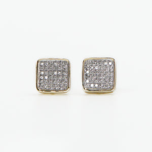 10k Solid Gold 7mm Diamond Mini Square Earrings - 50201