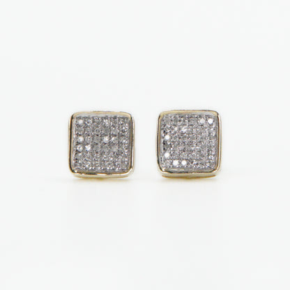 10k Solid Gold 7mm Diamond Mini Square Earrings - 50201