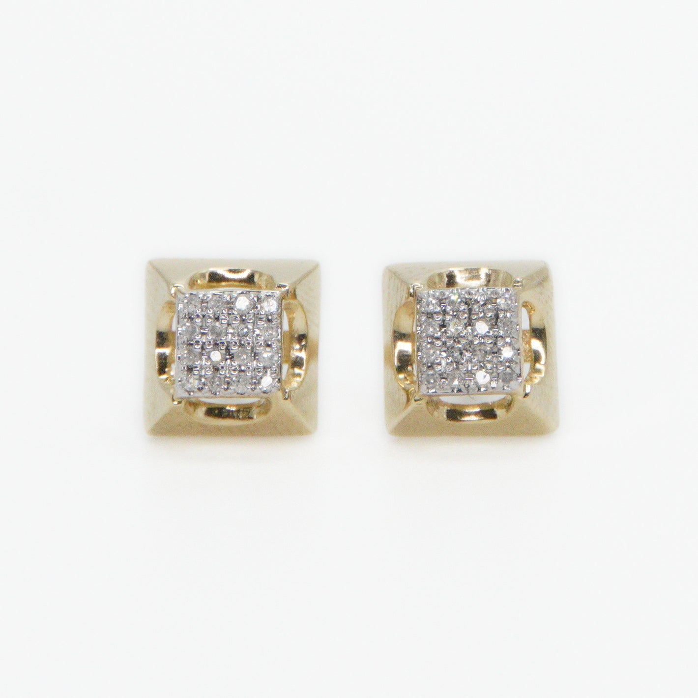 10k Solid Gold 8mm Diamond 3D Square Earrings - 50205