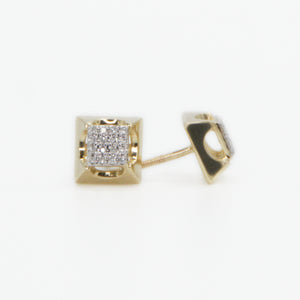 10k Solid Gold 8mm Diamond 3D Square Earrings - 50205