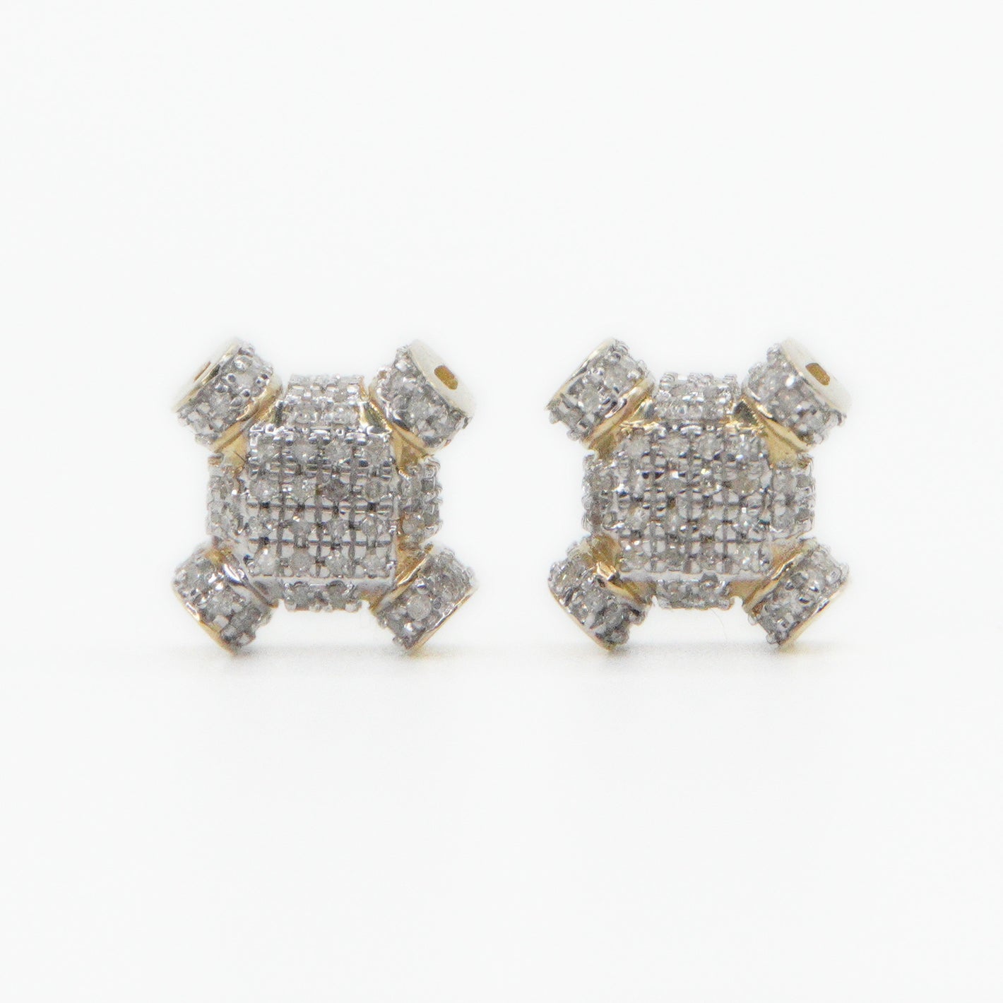 10k Solid Gold 9mm Diamond X Cushion Earrings - 50206