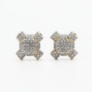 10k Solid Gold 9mm Diamond X Cushion Earrings - 50206