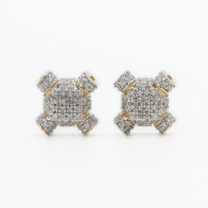 10k Solid Gold 9mm Diamond X Cushion Earrings - 50206