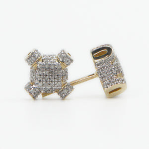 10k Solid Gold 9mm Diamond X Cushion Earrings - 50206