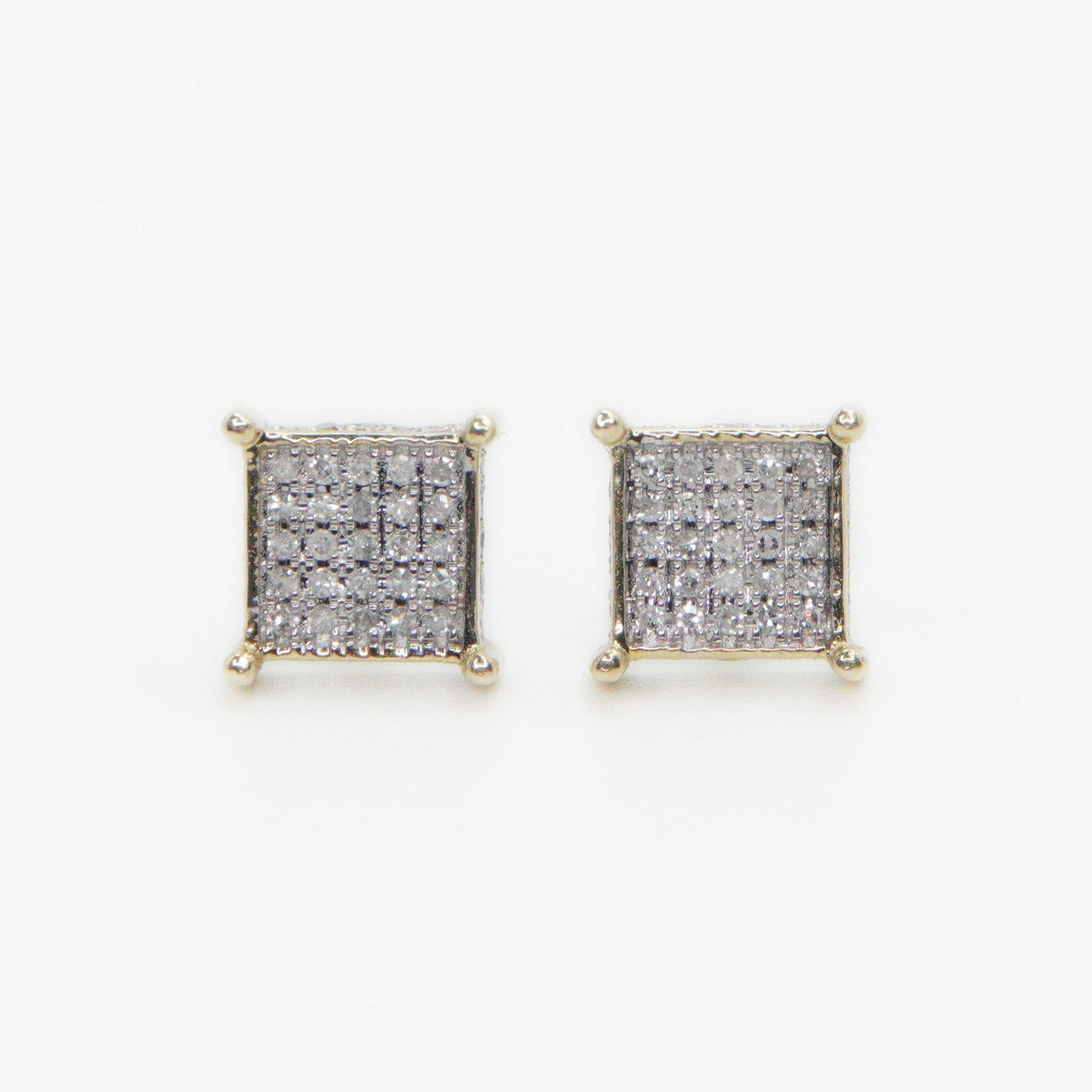 10k Solid Gold 7mm Diamond Square Cluster Earrings - 50209