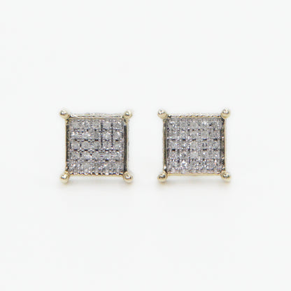 10k Solid Gold 7mm Diamond Square Cluster Earrings - 50209