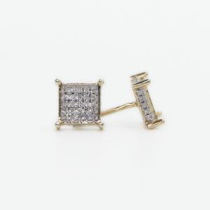 10k Solid Gold 7mm Diamond Square Cluster Earrings - 50209