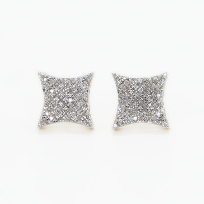 10k Solid Gold 9mm Diamond Sharp Square Cluster Earrings - 50212