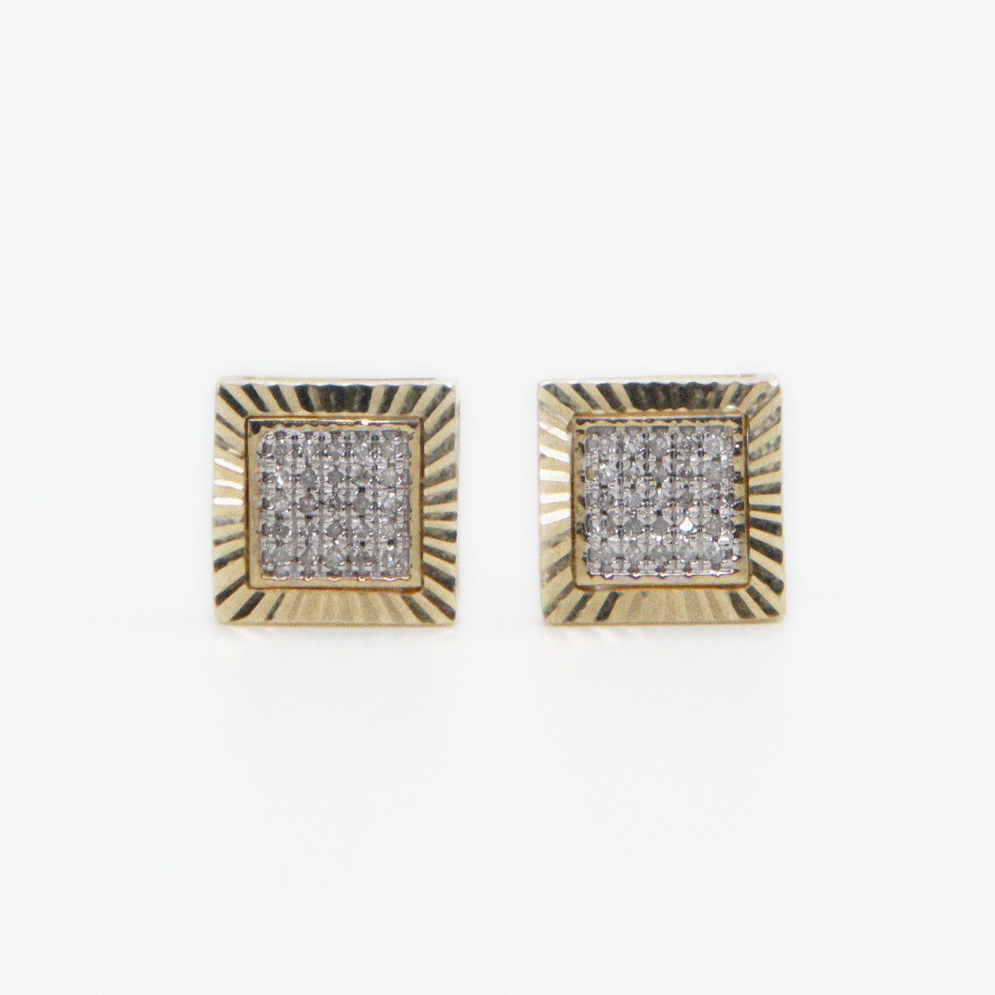 10k Solid Gold 8mm Diamond Custom Square Earrings - 50213