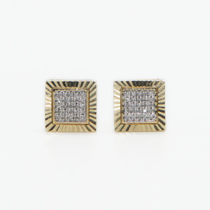 10k Solid Gold 8mm Diamond Custom Square Earrings - 50213