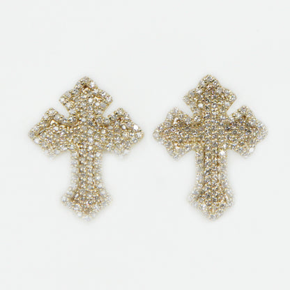 10k Solid Gold Diamond Cluster Cross Earrings - 50217