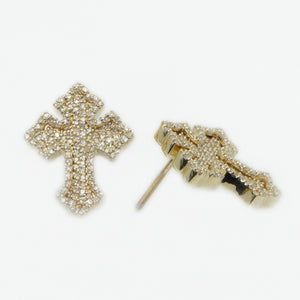 10k Solid Gold Diamond Cluster Cross Earrings - 50217