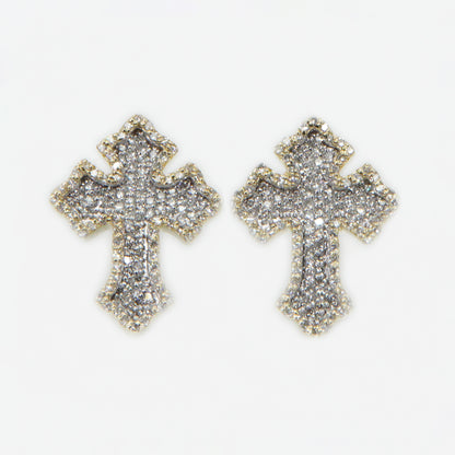 10k Solid Gold Diamond Cluster Cross Earrings - 50217