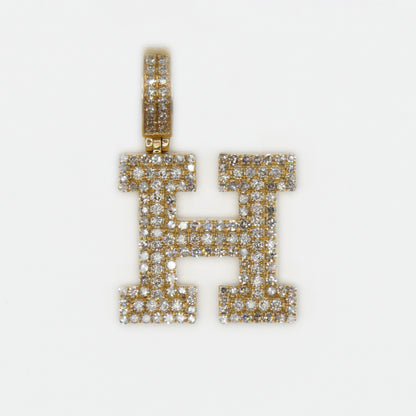 14k Solid Gold Diamond Capital Letter "H" Pendant - 60329