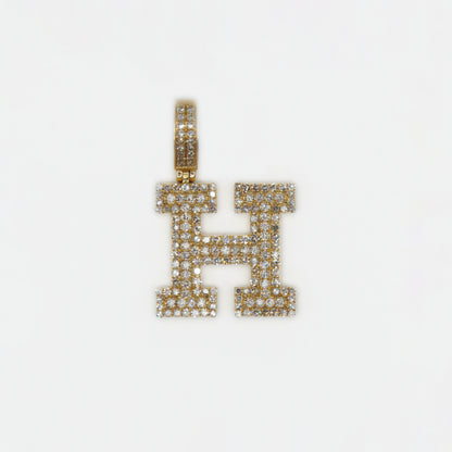 14k Solid Gold Diamond Capital Letter "H" Pendant - 60329